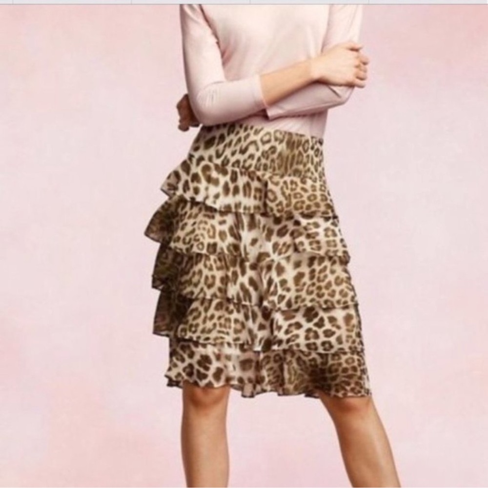 NWOT Talbots Animal Print Cheetah Tan Tiered Ruffle Skirt 14P